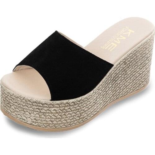 DropShipping 2020 New High Heels Slides Designer Creepers Sandals Flower Slippers Peep Toe Brand Women Flip Flops Slip On