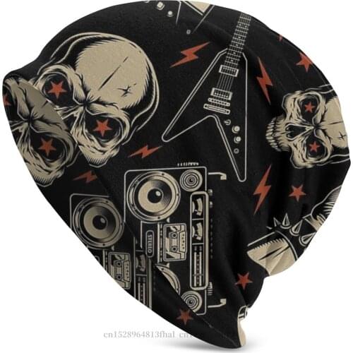 Heavy Metal 1960s Punk Rock Music Winter Warm Beanie Hats Retro Repeat Pattern Knitted Hat Bonnet Skullies Caps Men Womens