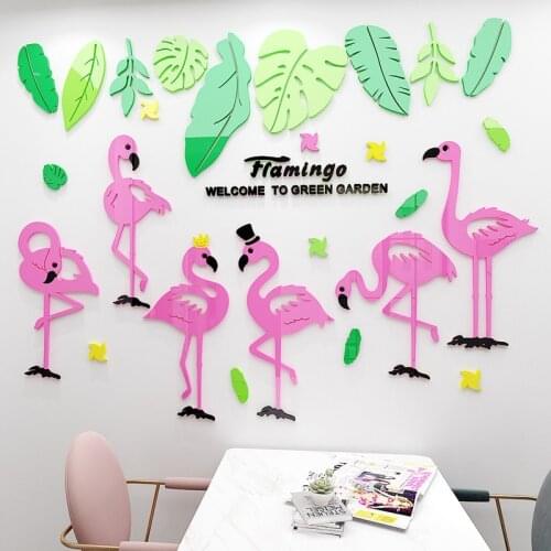 Nordic INS style DIY Flamingo Acrylic Wall Sticker 3D stereo living room Entrance restaurant background room Layout Wall Sticker