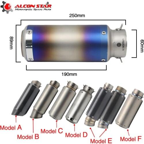Alconstar Carbon Fiber 60mm Muffler Silencer Escape Moto Exhaust Pipe Modified Exhaust Stainless Steel Fit Most Motorbike