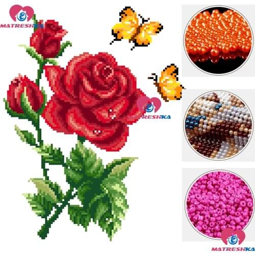 Diy cross stitch beads embroidery rose butterfly beadwork home decor needlework accessories pearl embroidery Partial embroidery