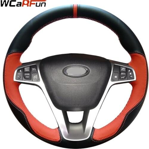 WCaRFun Black Artificial Leather Orange Marker Car Steering Wheel Cover for Lada Vesta 2015 2016 2017
