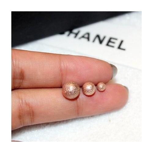 YUN RUO Classic Stainless Steel Jewelry Rose Gold Color Frosted Ball Stud Earring for Woman Girl Gift Wholesale Prevent Allergy
