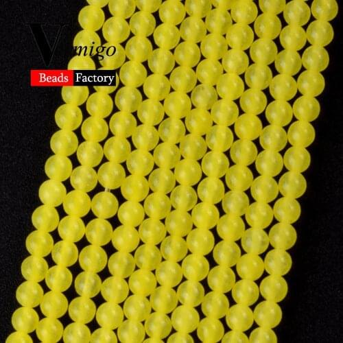 Yellow Jades Round Gem Stone Beads For Needlework Jewelry Making 3mm Charm Spacer Beads DIY Necklace Bracelet Accessories 15"