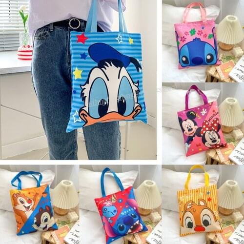 Disney Women Canvas Shopping Bag Miceky Minnie Mouse Travel Tote Stitch Donald Duck Rabbit Portable Handbag Ladies Fashion Bag
