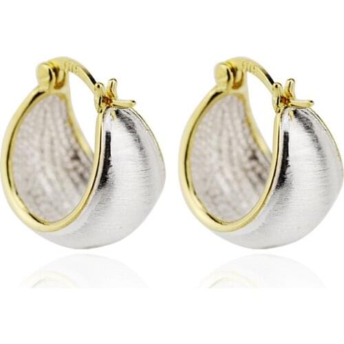Fine Sterling S925 Silver Earrings Women Girl Luck Brush-finished Hoop Earrings 18x13mm