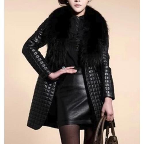 Womens Large Size Fur coat Casual Pu Leather Overcoats Long Fur Collar Leather Jackets Female Leather Coats Jaqueta De Couro
