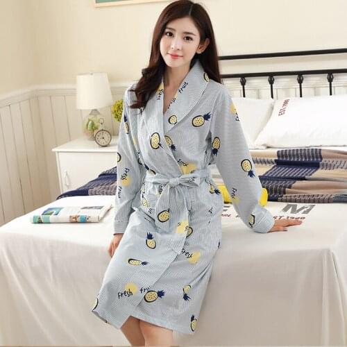 Womens Kimono Autumn Winter Knitted Cotton Womens Robes Long Sleeve Casual Soft Sweet Female Bathrobe Nightwear