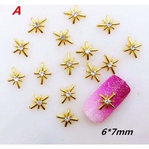 10Pcs/Lot 6*7mm Gold Silver Cross Star with Rhinestone Metal Alloy Nail Art Decorations Nail Stickers/Deco/Charm for Manicure