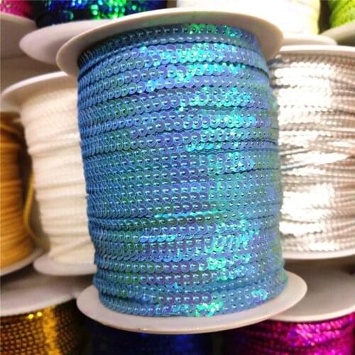 10 Yard 3mm Loose Sequins Trim For Crafts Paillettes Ribbon Flake Strings DIY pailetten Middle Blue AB
