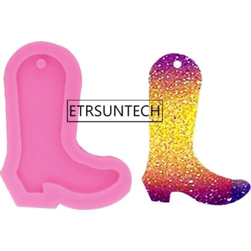 100pcs Shiny Cowboy Boot Silicone Mold for Key Chain Moulds Shoes Polymer Clay DIY Jewelry Pendant Making