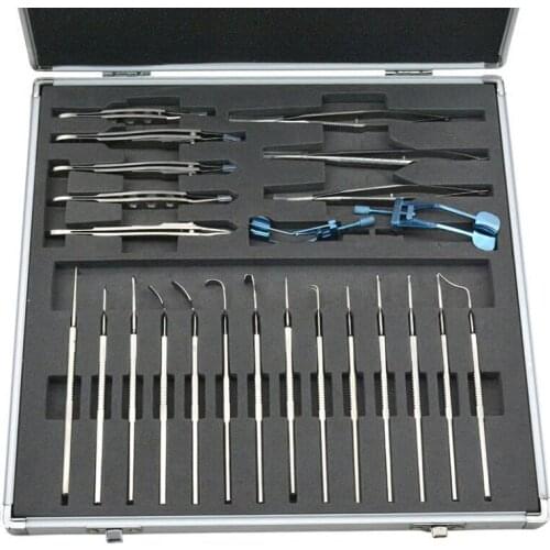 24pcs/set Ophthalmic microscopy device squint kit Needle clipper forceps trabecular shear squint hook strabismus correction