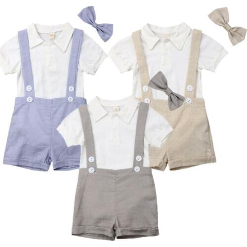 New Infant Baby Kids Boy Romper Tops+Pants Gentleman Outfits Summer Clothes 3PCS Set