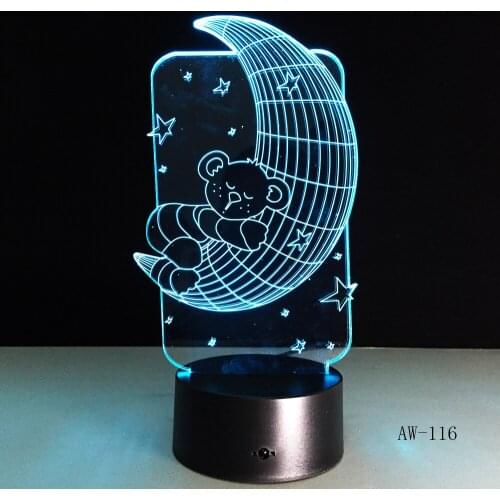 Moon Bear 3D LED Table Lamp Night Lights USB LED Illusion Lighting for Children Bedroom Wedding Decoration Birthdays Gift AW-116