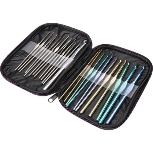 47pcs 180mm*135mm Metal Crochet Hooks Full Set Knitting Tool Accessories DIY Needles Sewing Tool Craft Kit with Leather Case
