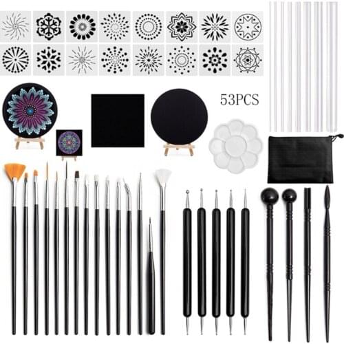53pcs/set Mandala Dotting Tools Set for Painting Rock Stone Acrylic Stick Stencil Template Drill Pen Easel Kit