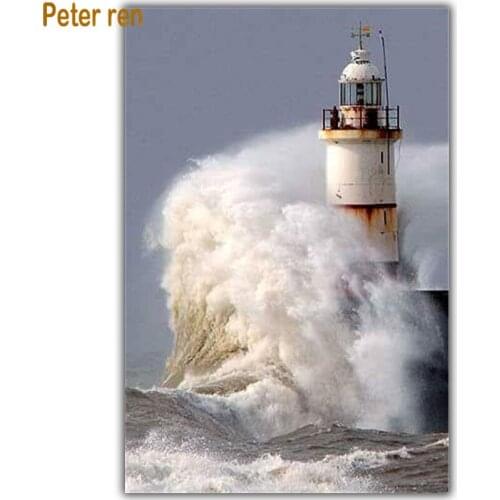 Peter ren Diamond painting cross stitch diamond embroidery landscape Square/Round diamond Mosaic Rhinestone Huge waves castle