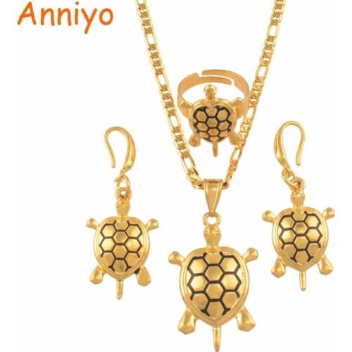 Anniyo Micronesia Hawaii Tortoise Jewelry sets Necklaces Earrings Ring Papua New Guinea Hawaiian Turtle Jewellery Set #138906