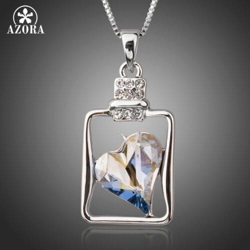 AZORA Romantic Big Blue Heart Crystal Pendant Necklaces for Women Fashion Wedding Party Jewelry Valentines Day Gifts TN0231