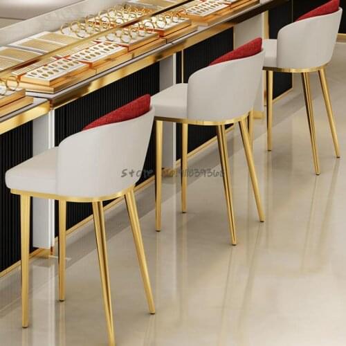 Bar Stool Back Counter Chair Light Luxury Jewelry Store Special Chair Front Desk High Foot Stool Gold Shop Chair Jewelry Chair