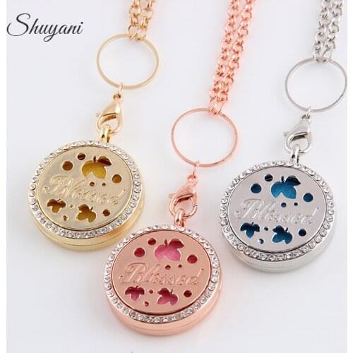 Free Chain Crystal Round Perfume Floating Locket Diffuser Essential Oil Aromatherapy Jewelry