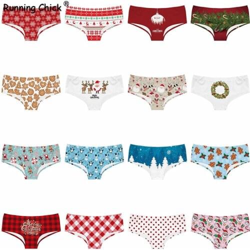 Christmas Tree Letters Snowflake Animal Printing Seamless Breathable Ladies Underwear Low Waist Briefs, Wholesale Lots Bulk
