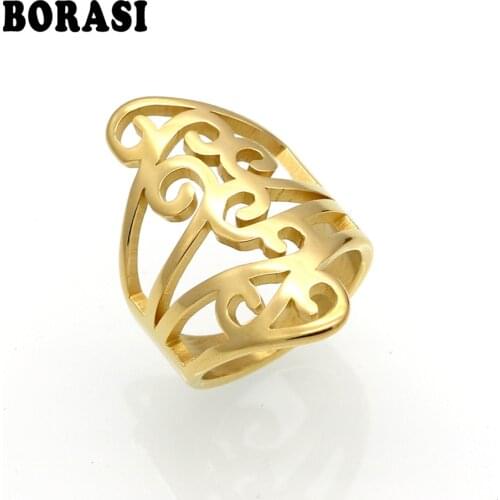 BORASI Women Rings Stainless Steel Charm Finger Knuckle Flower Hollow Out Band Ring Gold Tone Fashion Cocktail Jewelry 2017
