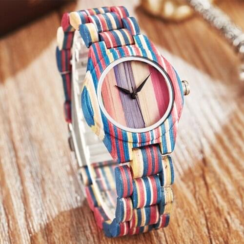 Bamboo Wood Watch Couple Watches Men Women Wristwatch Lovers Pair Set Male Female Rainbow Quartz Reloj Natural Real Wooden Clock