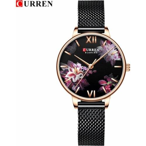 CURREN Women Watches Fashion Beautiful Flower Design Casual Leather Wristwatch Ladies Watch Female Clock Womens Quartz Watch