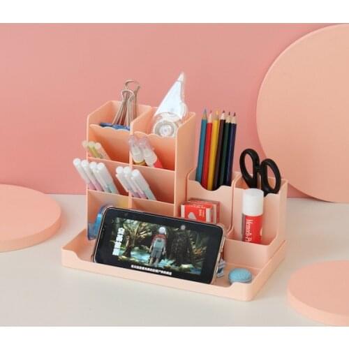 Hot Sale Oblique Insertion Type Pen Holder Desktop Shelf Desktop Storage Box Solid color Cosmetic Brush Storage box office des