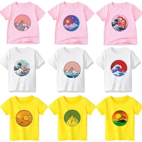 New Summer Baby Tops Kids Girl T Shirt Short Sleeve Casual Girls Clothes Children Japan Harajuku Surf Printed Girls Boy T-shirts