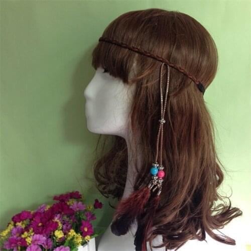 Bohemian style Indian Feather Headband Headdress Hair Rope Headwear Tribal Hippie Handmade Hair Accessories for Women 47