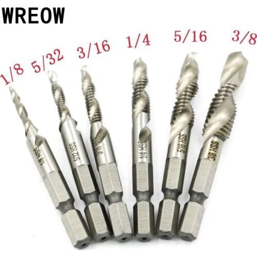 Hot 6Pcs 1/4 Hex Shank High Speed Steel HSS Thread Spiral Screw Composite Taps Countersink Drill Bits Set Chamfering Tool