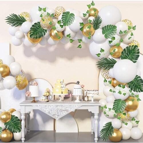 Balloon Garland Arch Kit White Gold Confetti Balloons Artificial Palm Leaves Baby Shower for Wedding Birthday Party Decorations