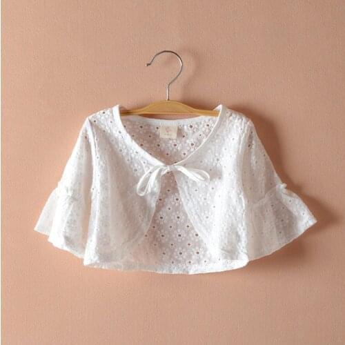 Sweet Beach Summer Little Girls White Cardigan Sweater Fashion Thin Kids Jacket Cotton Coat 1 2 3 4 5 6 Year Girl Clothes 205011