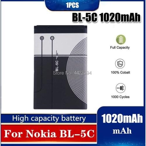 1pc BL-5C BL5C BL 5C Replacement Li-ion Lithium Battery 1020mAh Batteries for Nokia 1112 1208 1600 2610 2600 n70 n71