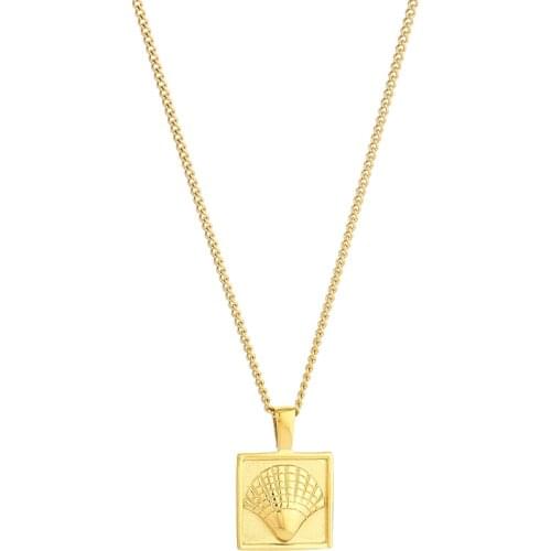 Mavis Hare KAHAKAI Shell Conch NECKLACE Stainless Steel square Beach style Pendant as Bohemian Beach Girl jewelry