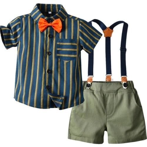 Menoea Boys Gentleman Clothes Sets 2020 Newborn Infant Boy Clothes Striped Shirts Solid Color Shorts Kids Boy Outfits Suits