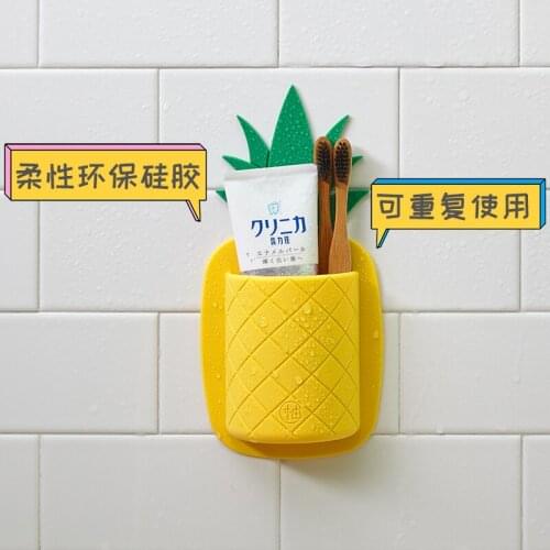 Cute no hole toilet storage rack bathroom toothbrush storage rack wall mounted comb storage rack