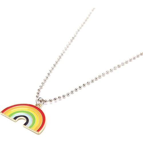 Fashion Colorful Rainbow Pendant Round Beads Chain Women Men Necklace Jewelry