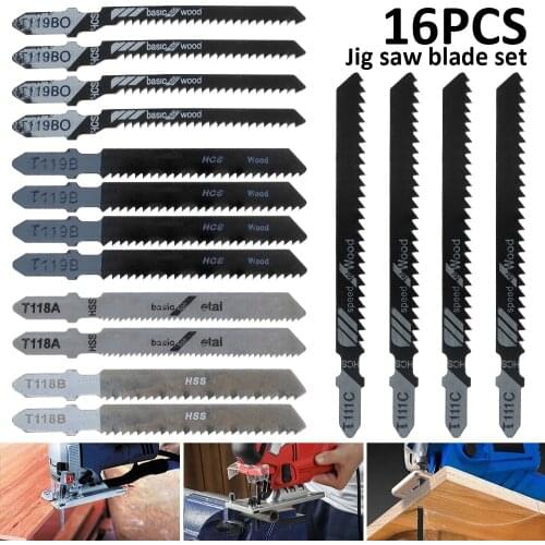 16pcs Jig Saw Blade Jigsaw Blades Set Metal Wood Assorted Blades for Wood,plastic ,metal Cutting T119BO/T119B/T111C/T118B/T118A