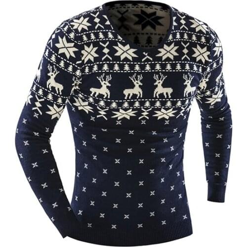 New Arrival Sweaters Stylish Star Pattem And Deer Animal Print Knitted Long Sleeve Sweater Male Sweaters Pullover