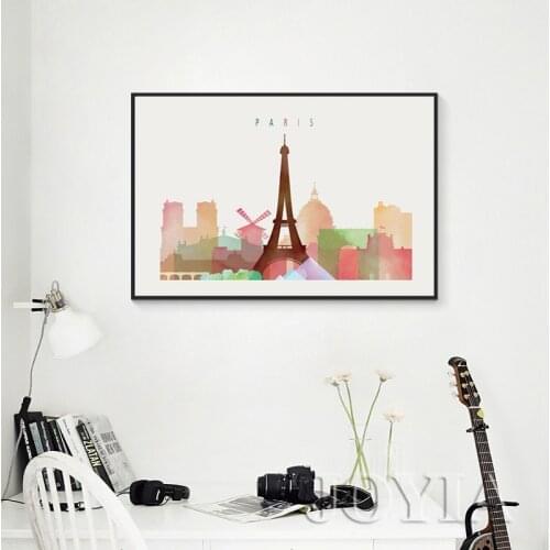 Paris City Profile Painting Picture Cityscape Canvas Wall Art For Home Office Living Room Decor 60x90cm 24x36 inch