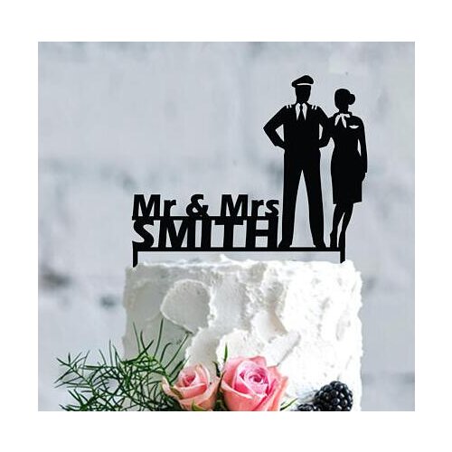 Personalized Pilot and stewardess couple wedding Acrylic cake toppers bridal shower engagement party decorations