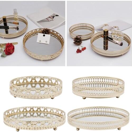 Tray Serving Mirror Jewelry Dish Storage Display Tray 17.5x17.5x5cm Line