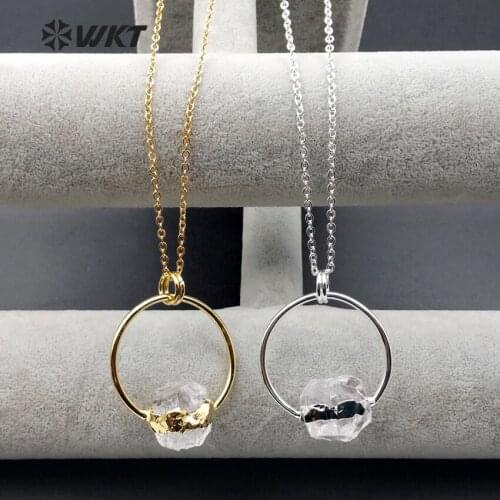 WT-N1011 Wholesale fashion jewelry natural crystal quartz necklace High quality random shape crystal with 24k gold electroplate