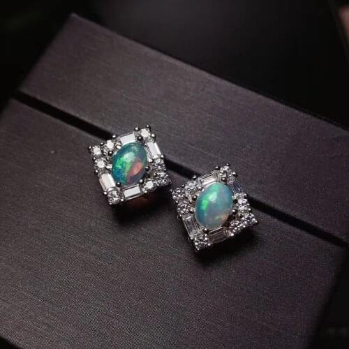 CoLife Jewelry 100% Natural Opal Stud Earrings for Daily Wear 5mm*7mm Australia Opal Silver Earrings 925 Silver Opal Jewelry