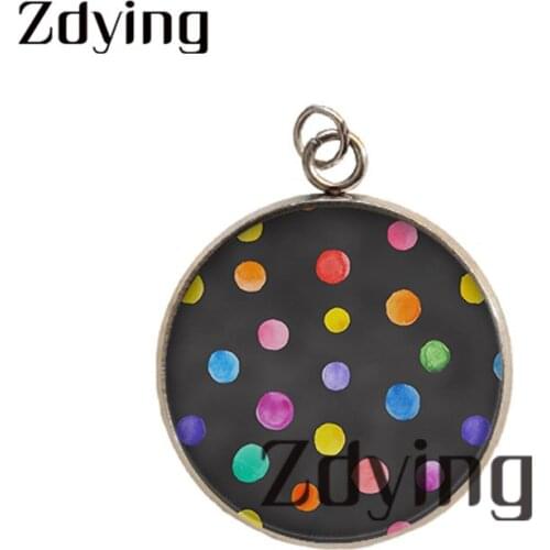 Zdying 2pcs 20mm/25mm Round Glass Cabochon Charms Classic Circle Point Stainless Steel Necklace Pendants Accessories BD009
