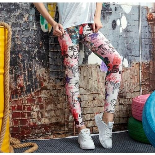 Summer New Style Women Leggings Color Angel Graffiti Printed Leggings Ladies Running Sport Casual Leggings
