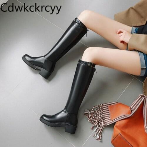 Winter The New fashion Round head Thick heel High tube Knight boots Plus velvet Keep warm High heel Women boots plush size 34-43